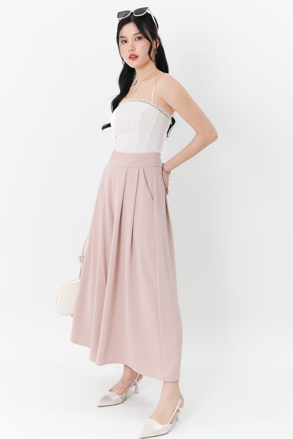 Fannie Flare Pleated Pants in Nude Pink ( Petite Length )