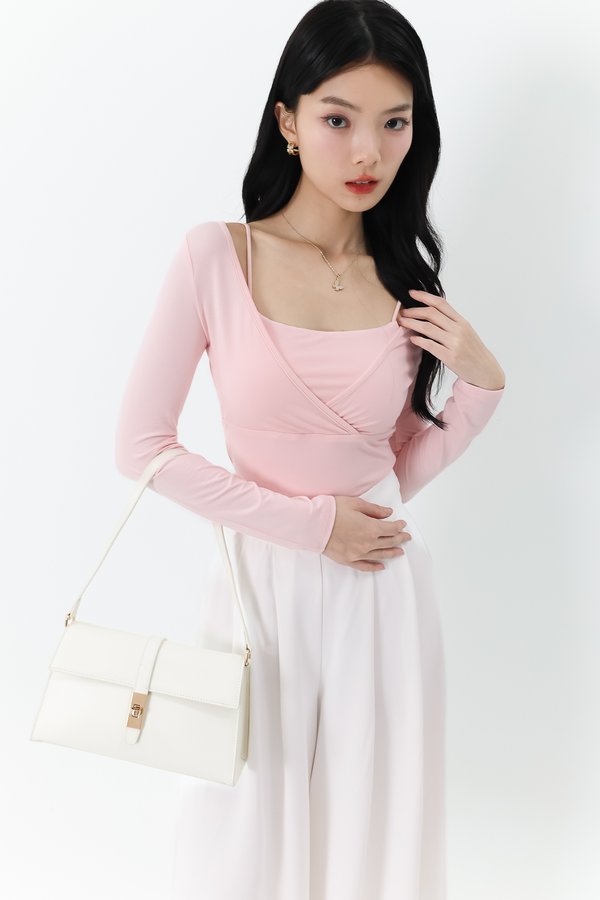 Lara Layered Sleeved Co-ord Top in Pink