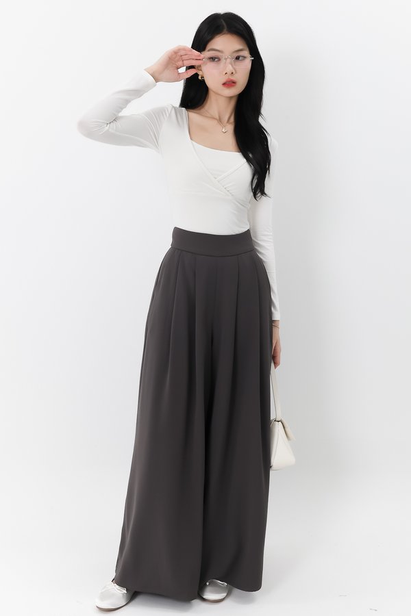 Fannie Flare Pleated Pants in Dark Grey ( Regular Length )