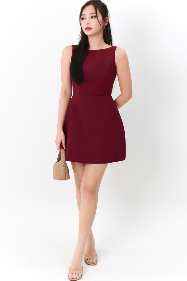 DEFECT | Becca Boat Neck Romper Dress in Dark Red in S