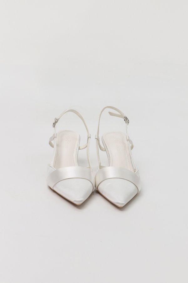 DEFECT | Sherrin Satin Slingback Heels in White in 38