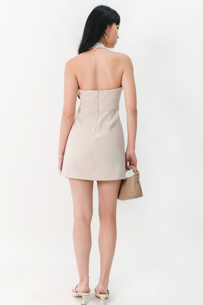 Vel Vest Romper Dress in Oat Nude