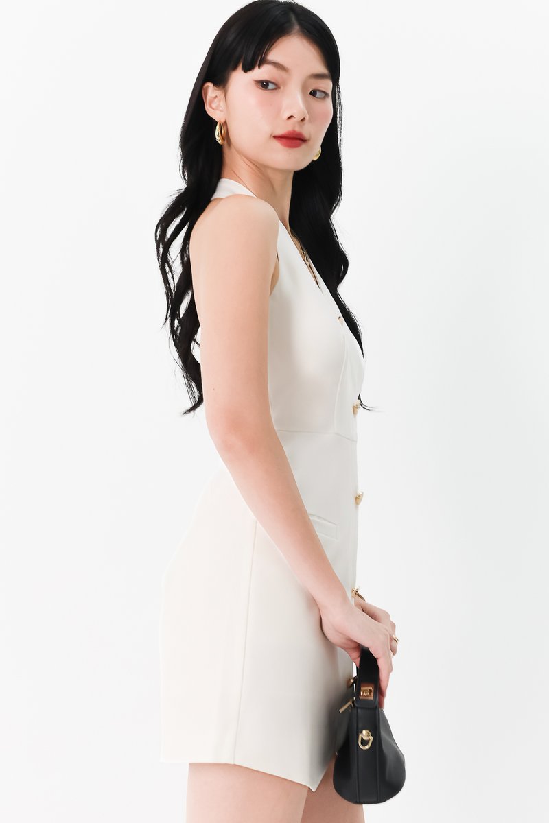 Vel Vest Romper Dress in White