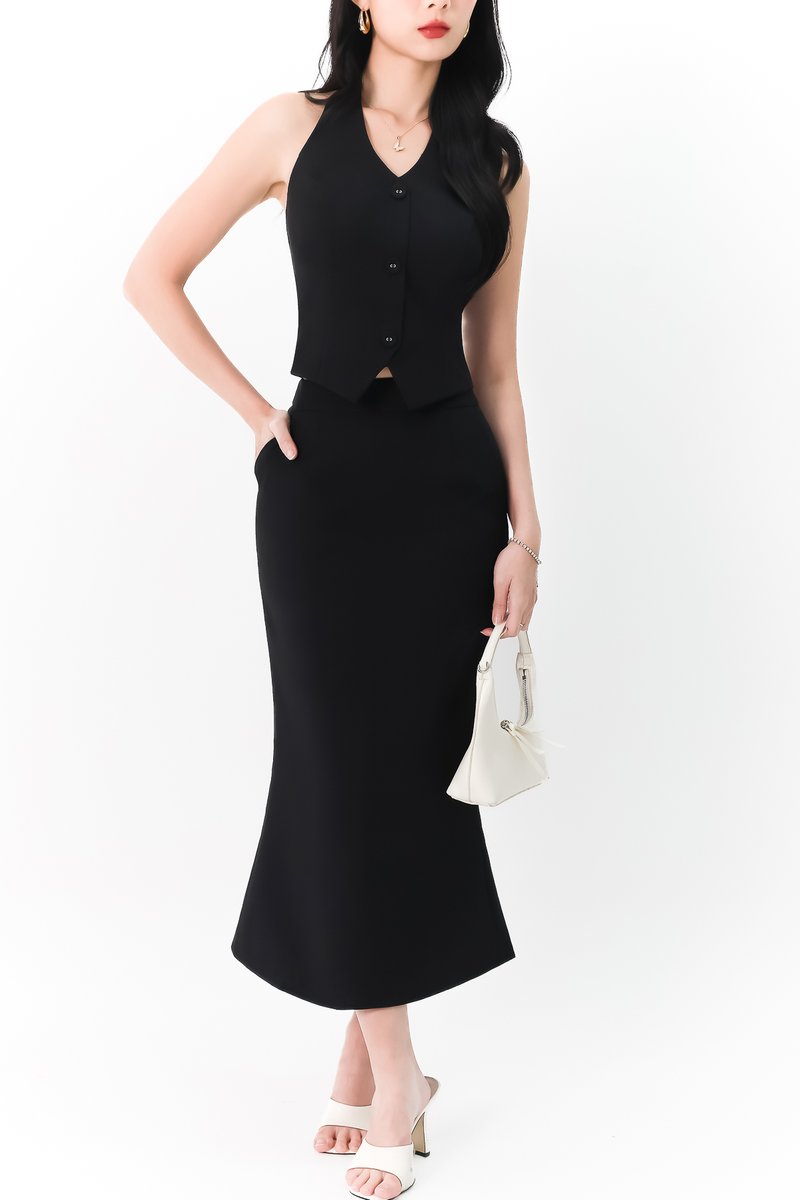 Carel Co-ord Vest Padded Set in Black 