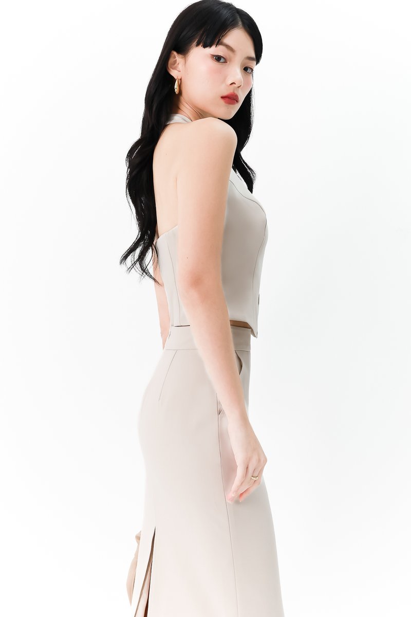 Carel Co-ord Vest Padded Top in Nude Grey