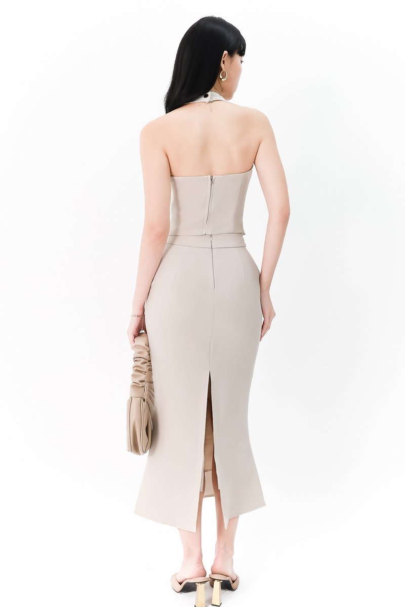 Carel Co-ord Vest Padded Top in Nude Grey