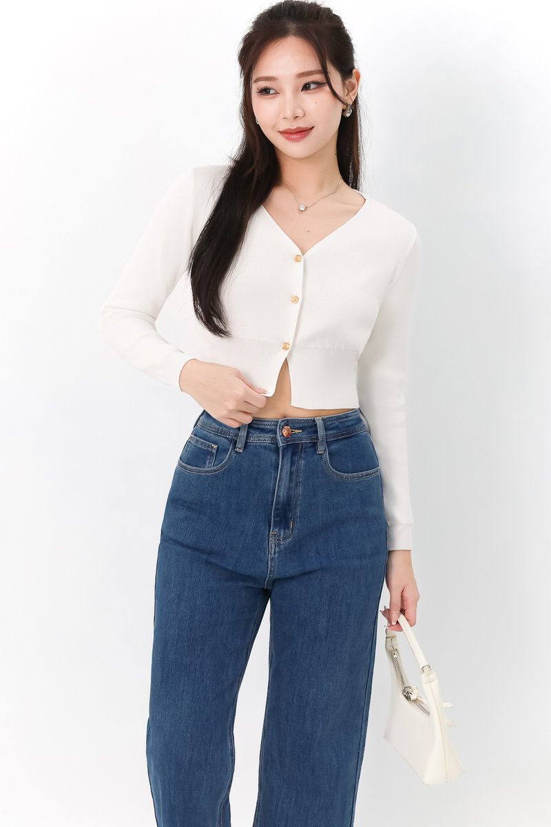 DEFECT | Brie Button Knit Cardigan in White in XL