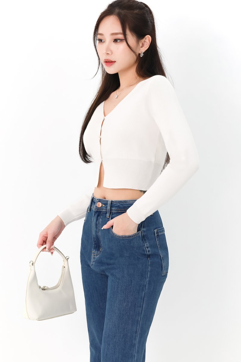 DEFECT | Brie Button Knit Cardigan in White in XL