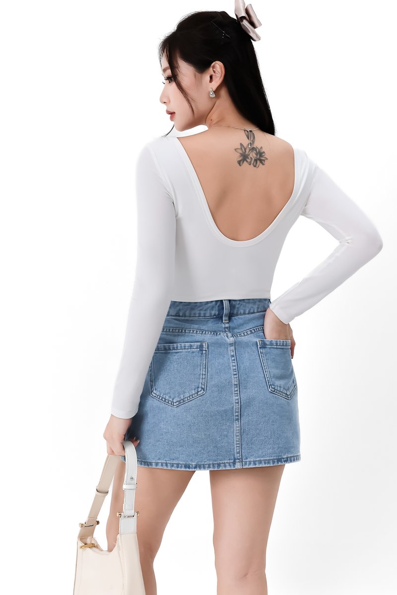Leria Low Back Sleeve Top in White Leria Low Back Sleeve Top in White