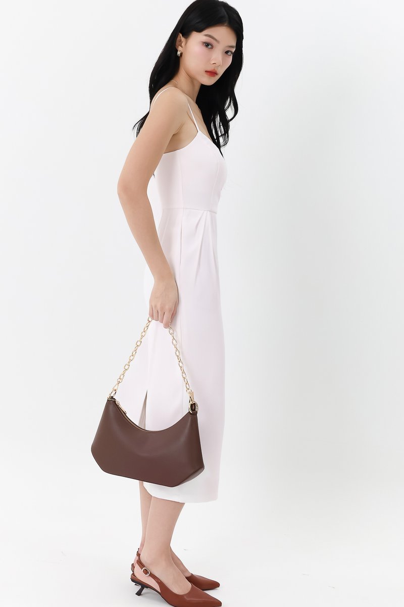 Prestine Pleat Midi Dress in White