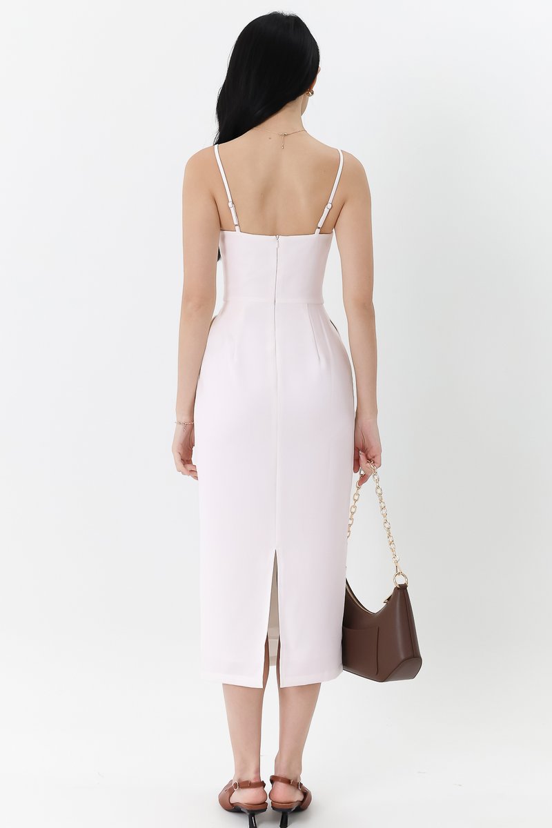 Prestine Pleat Midi Dress in White
