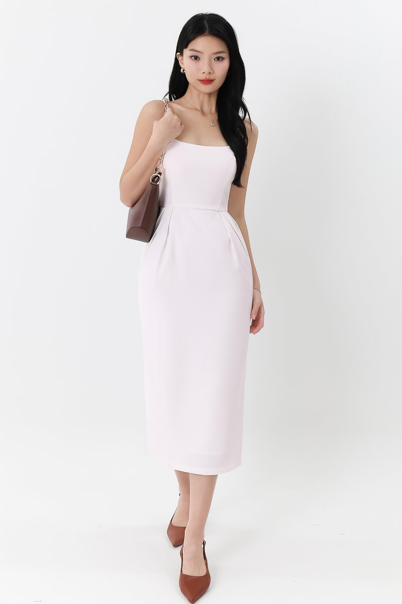 Prestine Pleat Midi Dress in White