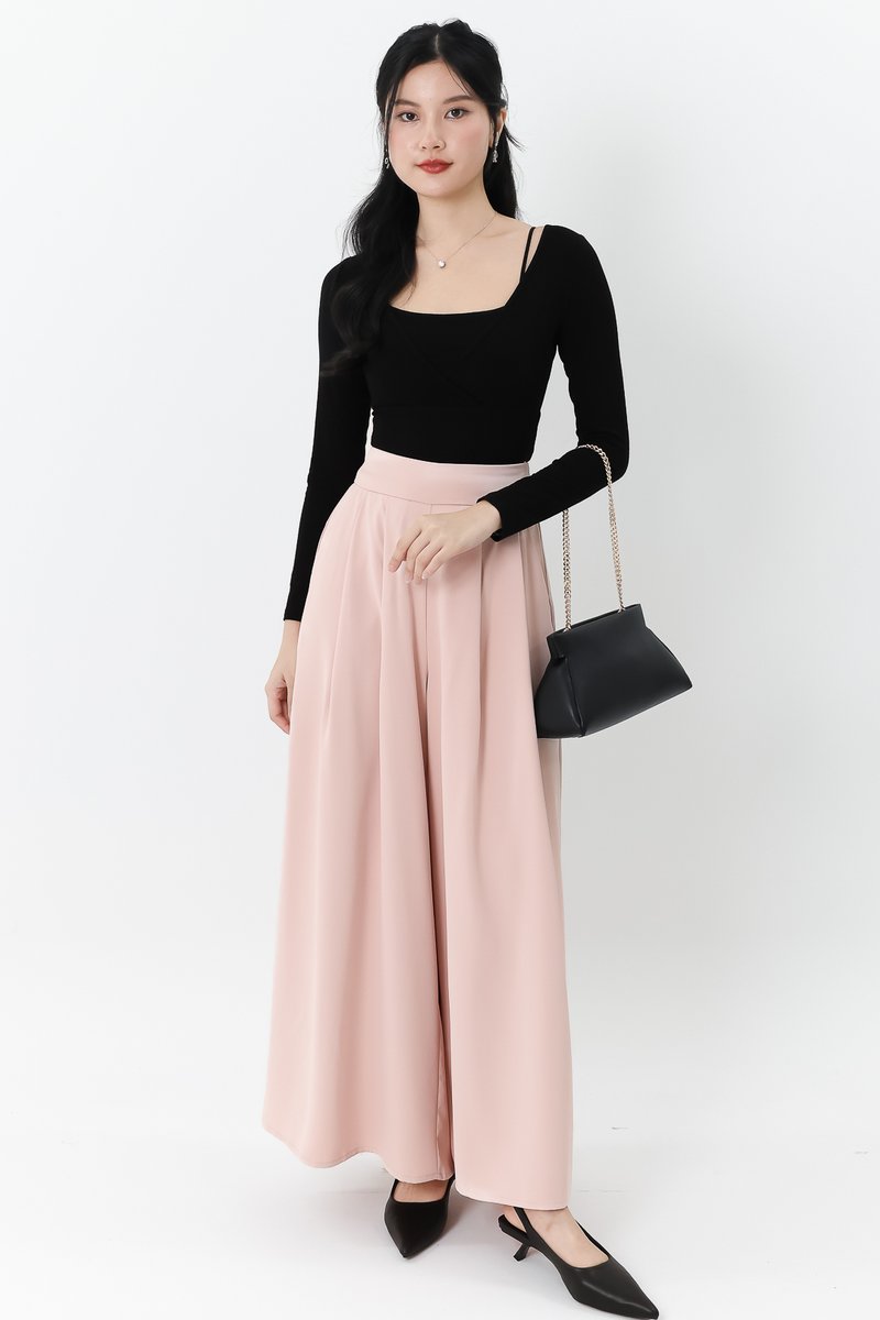 Fannie Flare Pleated Pants in Nude Pink ( Regular Length )