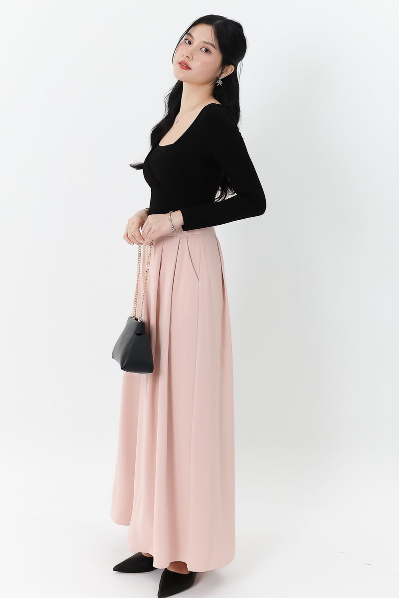 Fannie Flare Pleated Pants in Nude Pink ( Regular Length )