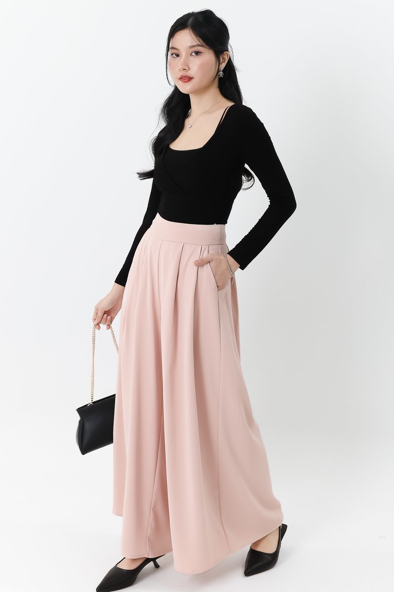 Fannie Flare Pleated Pants in Nude Pink ( Regular Length )