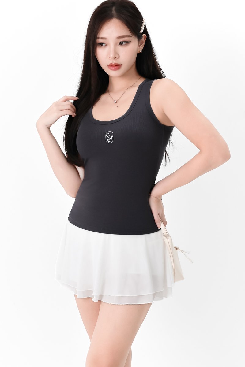 TSS Embroidery Tank in Dark Grey TSS Embroidery Tank in Dark Grey