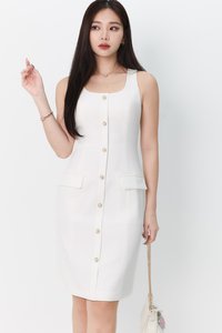 Pearine Pearl Button Down Midi in White