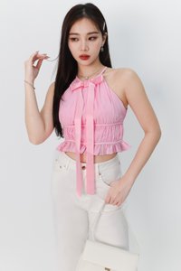 Riverie Ribbon Halter Top in Barbie Pink Riverie Ribbon Halter Top in Barbie Pink