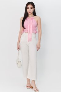 Riverie Ribbon Halter Top in Barbie Pink Riverie Ribbon Halter Top in Barbie Pink