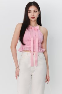 Riverie Ribbon Halter Top in Barbie Pink Riverie Ribbon Halter Top in Barbie Pink
