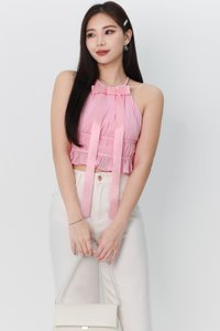 Riverie Ribbon Halter Top in Barbie Pink Riverie Ribbon Halter Top in Barbie Pink