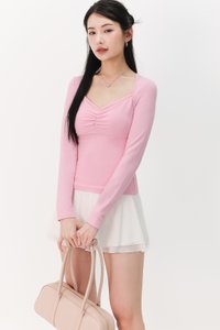 Soleil Sleeved Padded Top V2 in Pink