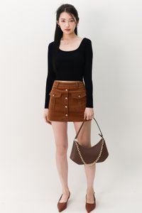 Cora Corduroy Button Skorts in Brown Cora Corduroy Button Skorts in Brown