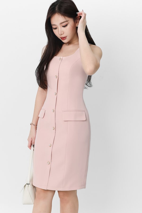 Pearine Pearl Button Down Midi in Pastel Pink