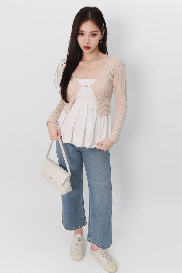 RESTOCKS | Perl Pearl Knit Cardigan in Light Nude