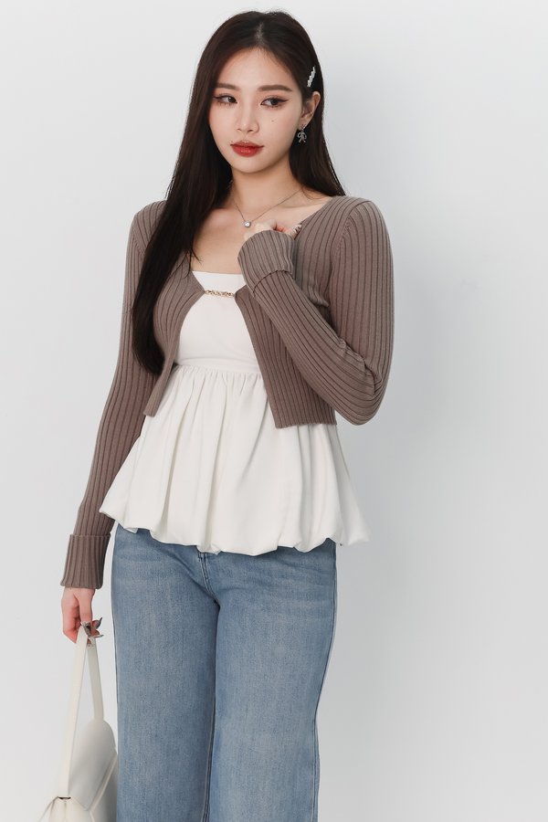 Perl Pearl Knit Cardigan in Taupe