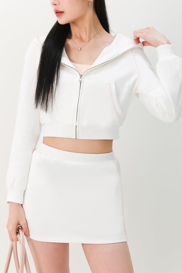 Clare Contrast Co-ord Hoodie in White x Light Pink