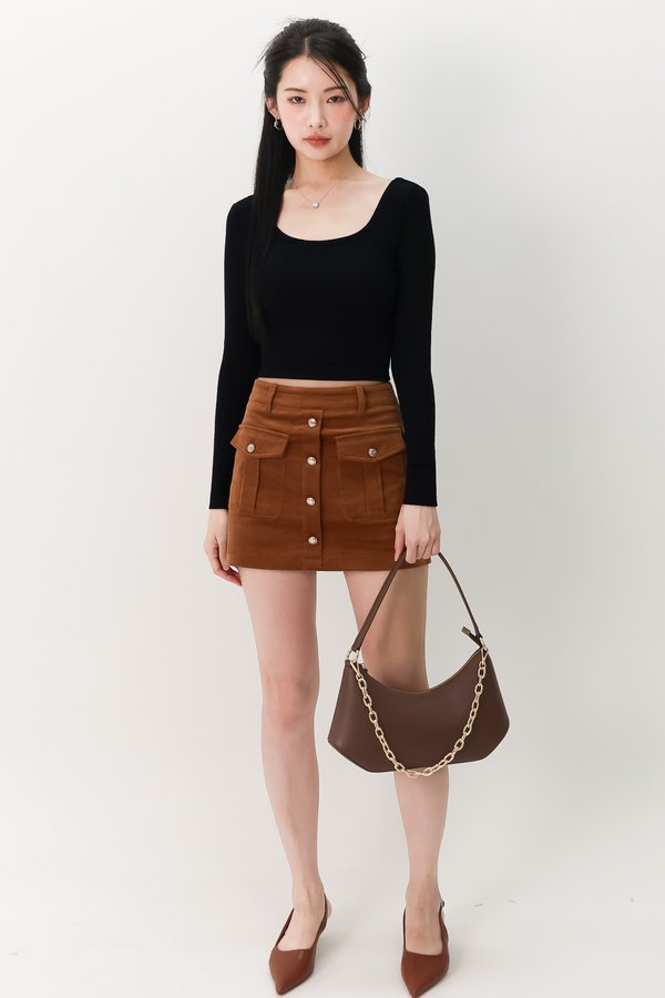 Cora Corduroy Button Skorts in Brown