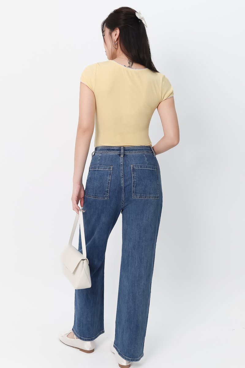 Remi Ribbon Trimming Tee in Light Yellow