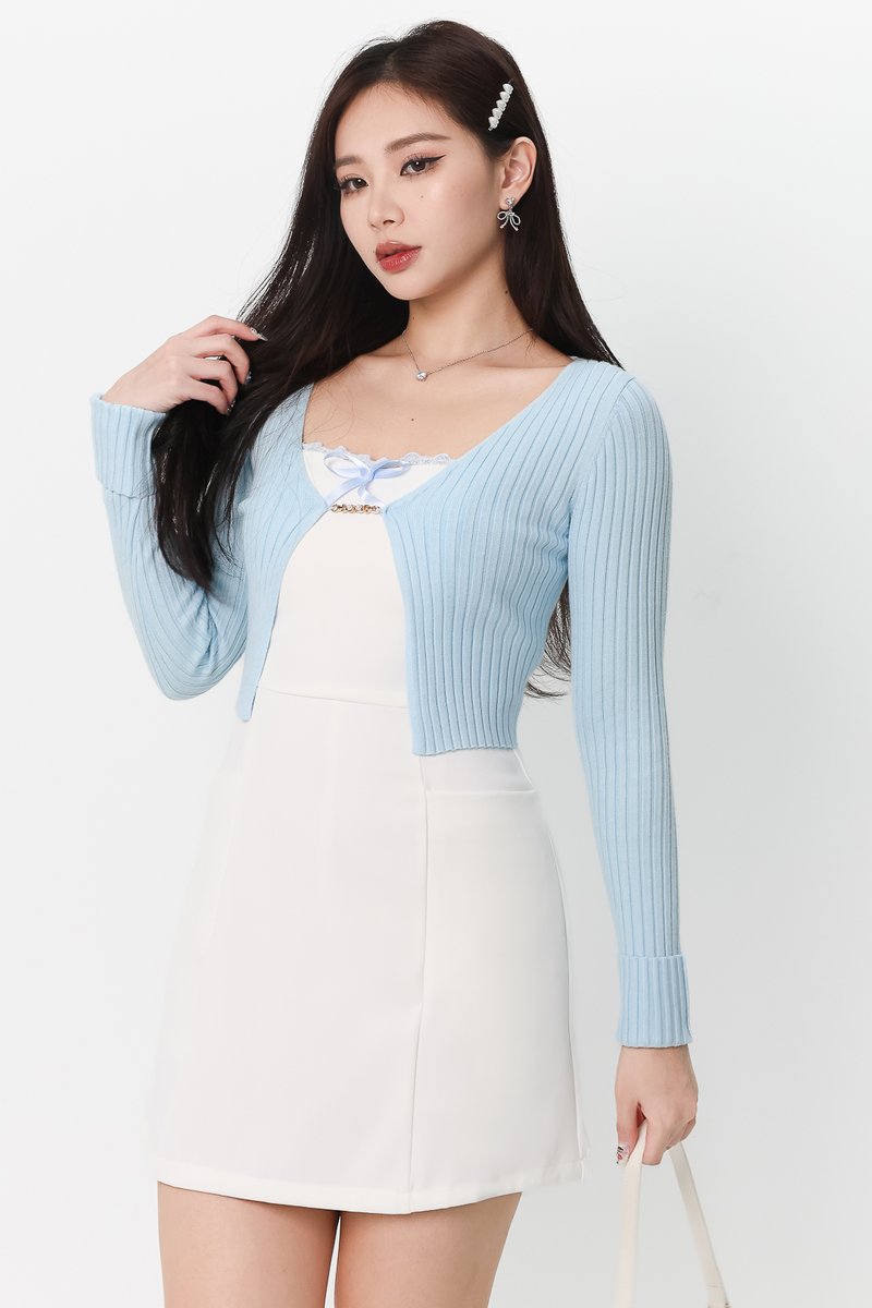 DEFECT | Perl Pearl Knit Cardigan in Light Blue in XXS & L
