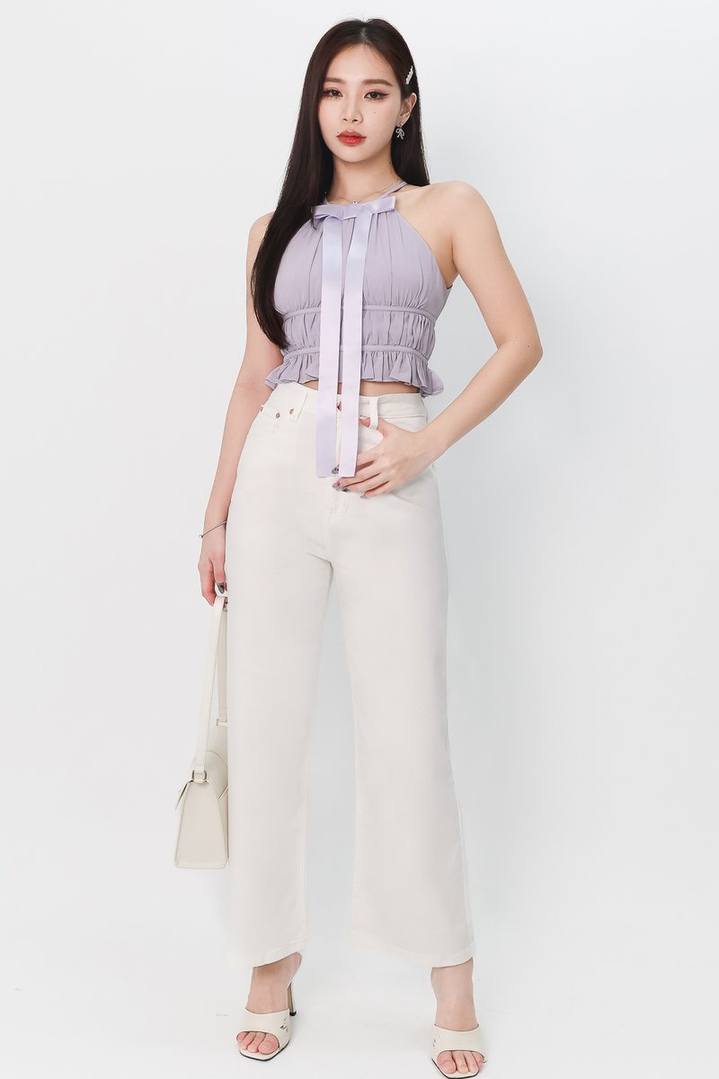 Riverie Ribbon Halter Top in Muted Lilac Riverie Ribbon Halter Top in Muted Lilac