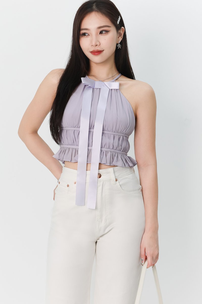 Riverie Ribbon Halter Top in Muted Lilac Riverie Ribbon Halter Top in Muted Lilac