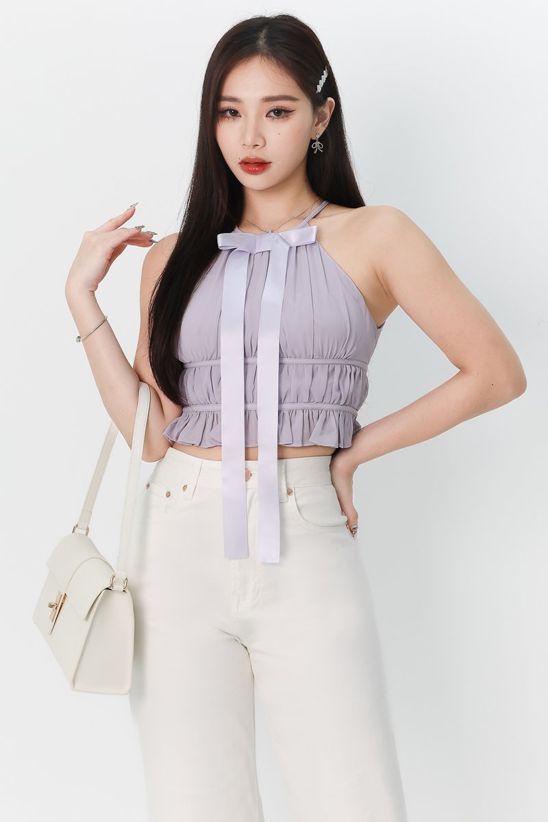 Riverie Ribbon Halter Top in Muted Lilac Riverie Ribbon Halter Top in Muted Lilac