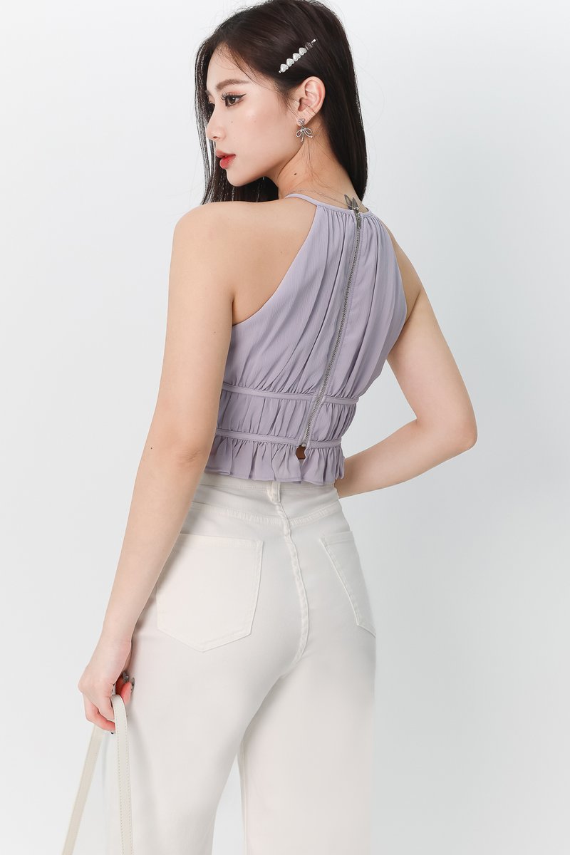 Riverie Ribbon Halter Top in Muted Lilac Riverie Ribbon Halter Top in Muted Lilac
