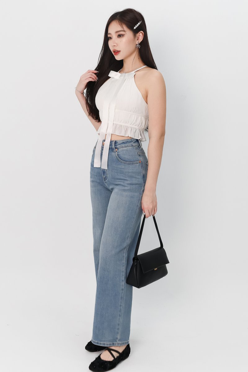 Riverie Ribbon Halter Top in White
