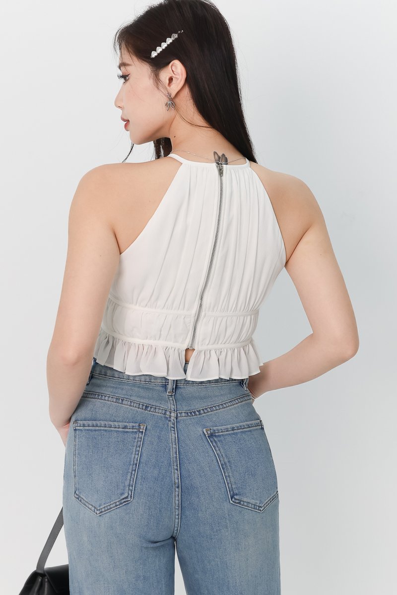 Riverie Ribbon Halter Top in White