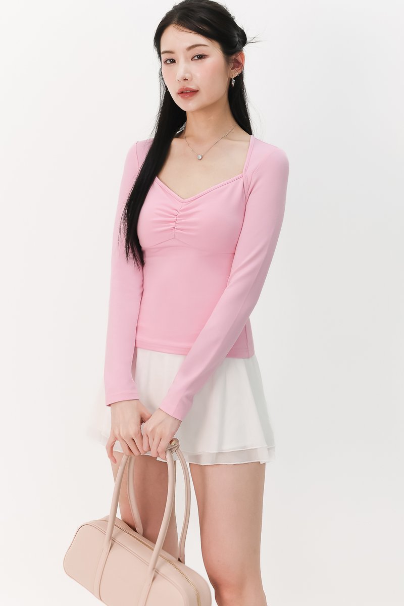 Soleil Sleeved Padded Top V2 in Pink