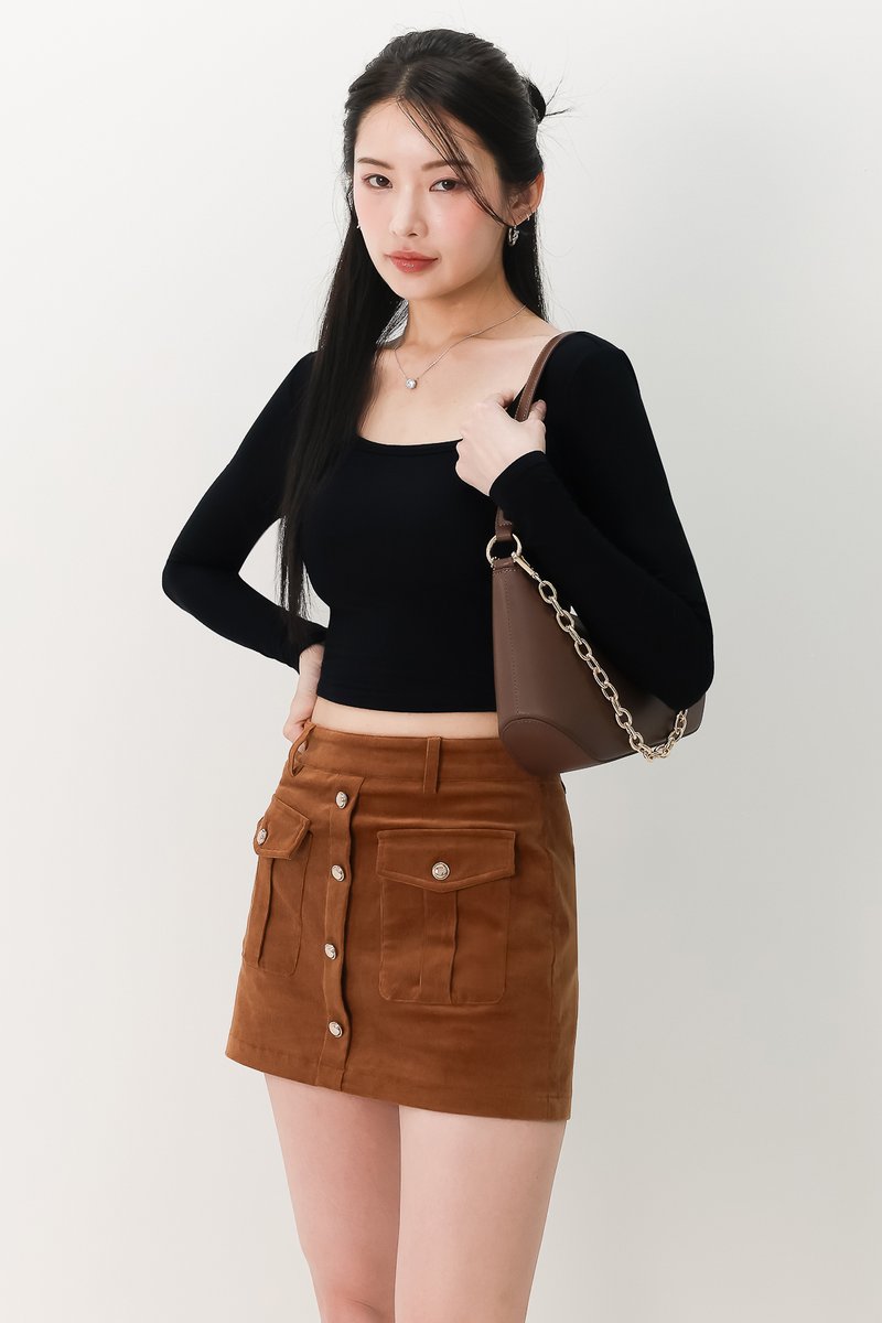 Cora Corduroy Button Skorts in Brown Cora Corduroy Button Skorts in Brown