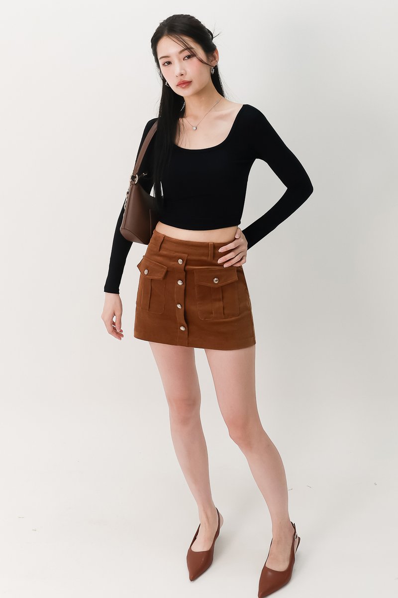 Cora Corduroy Button Skorts in Brown Cora Corduroy Button Skorts in Brown