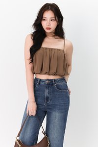 Tiff Tube Top with Sash in Coffee Brown