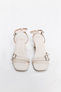 DEFECT | Brooklyn Buckle Strappy Block Heels in Cream White in 35