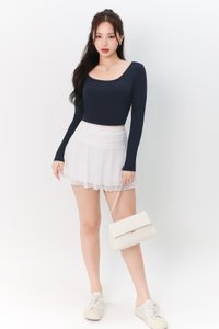 DEFECT | Leria Low Back Sleeve Top in Steel Blue in M