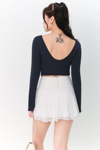 DEFECT | Leria Low Back Sleeve Top in Steel Blue in M