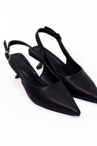 Perryn PU Leather Slingback Heels in Black Perryn PU Leather Slingback Heels in Black