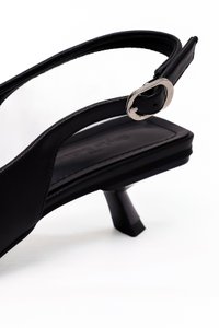 Perryn PU Leather Slingback Heels in Black Perryn PU Leather Slingback Heels in Black