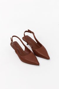 Perryn PU Leather Slingback Heels in Chocolate Brown Perryn PU Leather Slingback Heels in Chocolate Brown